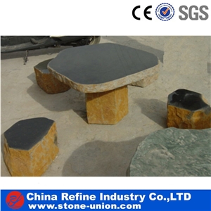 Nine Dragon Jade Marble Table & Benches, Exterior Table Sets, Garden Table Sets, Park Table,Yellow Rust Granite Park Bench Garden Tables