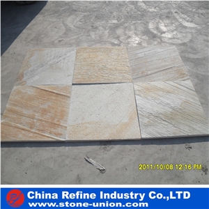P014 Yellow Slate Tile , Slate Floor Tile ,Rusty Slate Culture Stone, Hebei P014 Golden Yellow Wooden Slate Paving Flooring and Walling Tiles