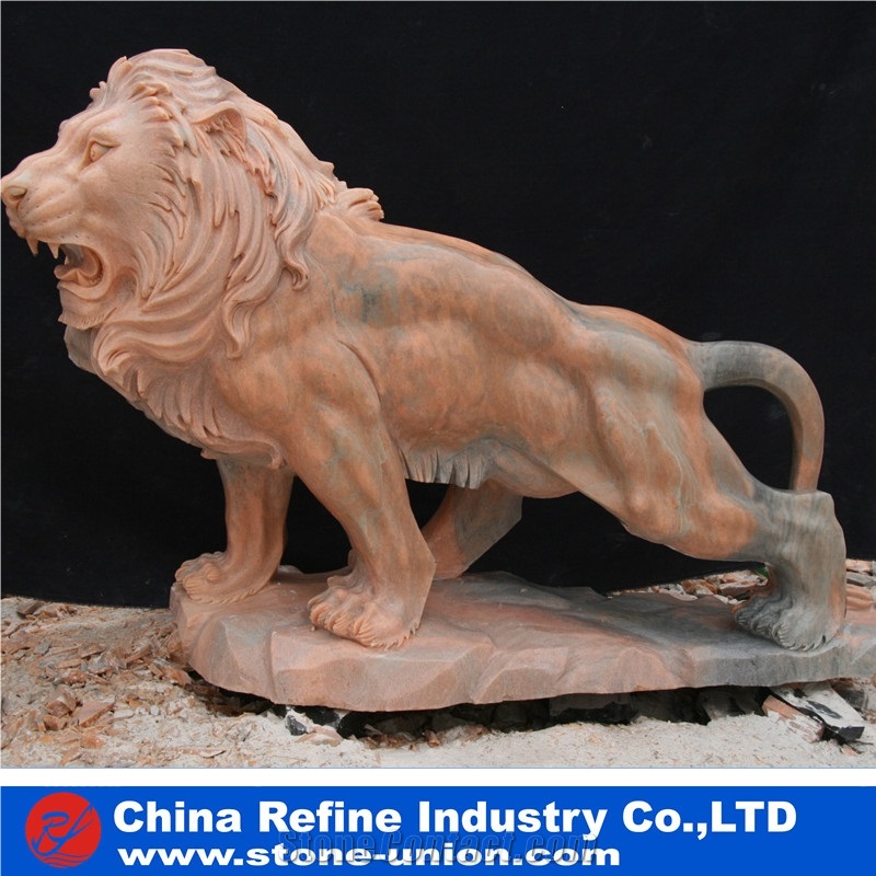 Red Marble Lion Statue Animal Statue Garden Statues Marble Statues