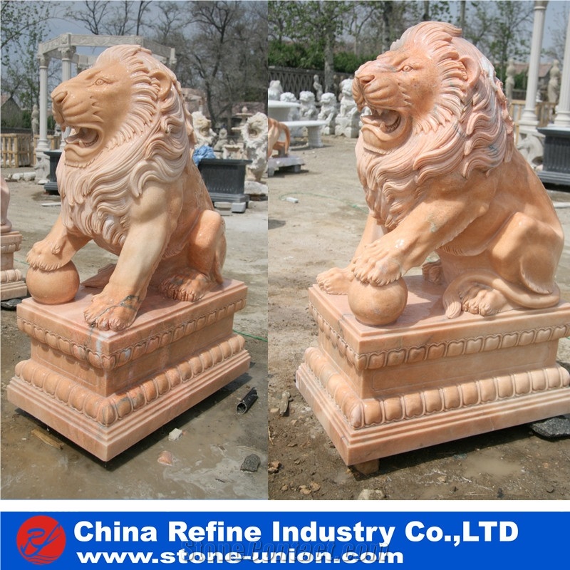 Red Marble Lion Statue,Animal Statue,Garden Statues,Marble Statues,Hand Carved Lion Statue Sculpture,Vivid Lions with Cheap Price for Decorations