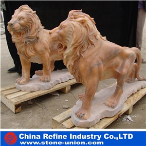 Red Marble Lion Statue,Animal Statue,Garden Statues,Marble Statues,Hand Carved Lion Statue Sculpture,Vivid Lions with Cheap Price for Decorations