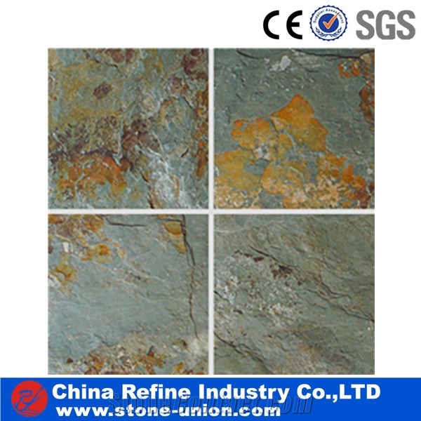 Rusty Green Culture Slate Slabs & Tiles, China Green Slate,Rusty Slate Wall Tiles,Slate Pavers,Multicolor Slate Floor,Walkway Pavers