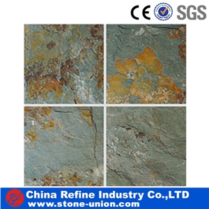 Rusty Green Culture Slate Slabs & Tiles, China Green Slate,Rusty Slate Wall Tiles,Slate Pavers,Multicolor Slate Floor,Walkway Pavers
