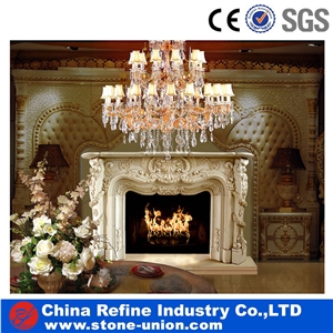 White Marble Carving Fireplace , Modern Decoration Marble Stone Fireplace