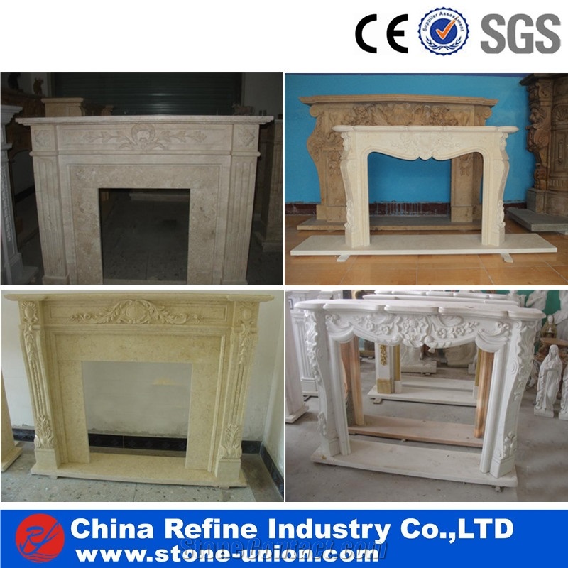 White Marble Carving Fireplace , Modern Decoration Marble Stone Fireplace
