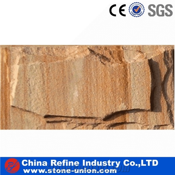 Yellow Wooden Sandstone Mushroom for Wall Cladding,Split Face Mushroom Stone for Walling Cladding