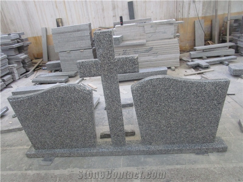 G653 Dark Grey Granite Cemetery Tombstones, Grey Granite Double Tombstone, Western Style Monuments, Gravestones