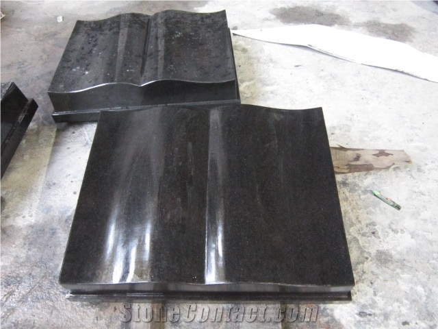 Indian Absolute Black Granite Book Shape Grave Markers, Funeral Acessories Cemetery Slant Headstones, China Factory Manufacturer Cheap Price Tombstone