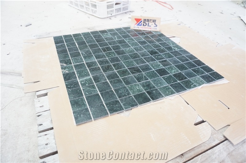 Medium Green Marble Polished Mosaic Tiles, Taiwan Green Marble Brick Cube Mosaic,Green Marble Mosaics for Wall, Floor