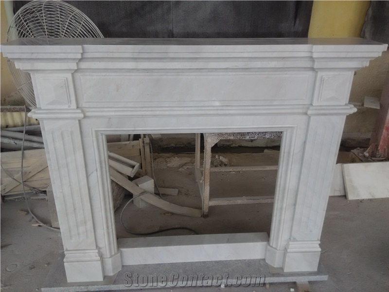 White Marble Fireplace Mantel with Polished Surface