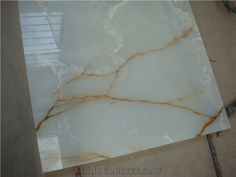White Onyx Polished Slabs & Tiles, White Onyx Tiles for Wall and Floor, Special Pattern Interesting White Onyx with Yellow Veins