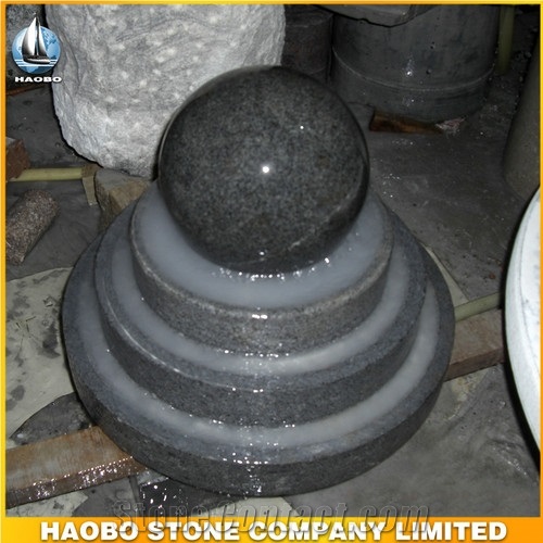 China Factory Direct Black Granite Rolling Sphere Carved the Word Map, Natural Stone Base Split, Garden Fountains