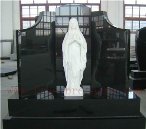 Absolute Black Granite Tombstone & Monument, Virgin Mary Headstone