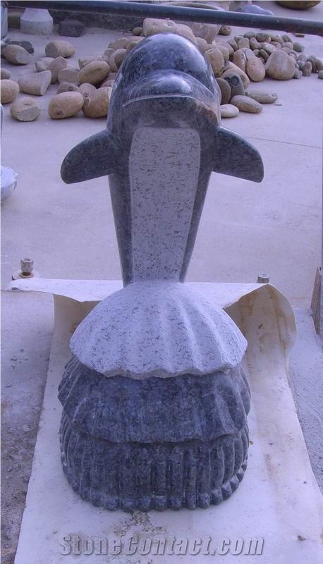 Blue Pearl Granite Animal Dolphin Carving Sculpture