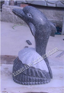 Blue Pearl Granite Animal Dolphin Carving Sculpture