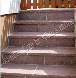 Flamed & Brushed Red Porphyry Straight Stairs Plate/Steps