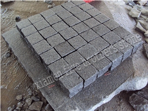G654 Padang Dark Granite Cube Stone,Dark Grey Impala Black Paving Stone, Exterior Stone Pavers