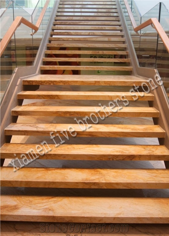 Golden Macuba Straight Double Steps/Stairs/Treads/Staircase, Yellow Granite Staircase