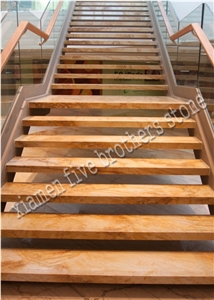 Golden Macuba Straight Double Steps/Stairs/Treads/Staircase, Yellow Granite Staircase