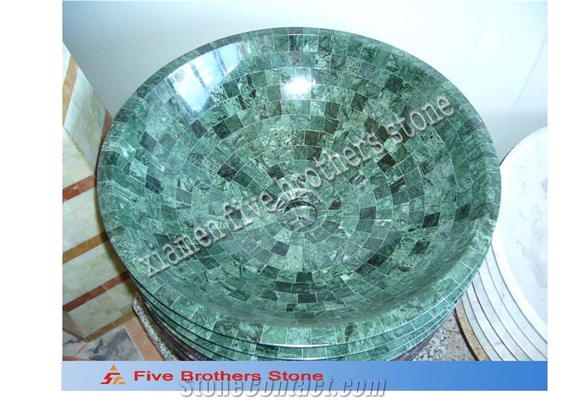 India Green Marble Mosaic Sinks & Basins, Round Basins