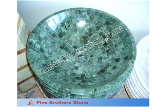 India Green Marble Mosaic Sinks & Basins, Round Basins