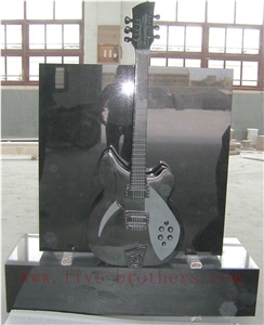 Music Guitar Style Absolute Black Granite Headstone,Shanxi Black Tombstone & Monuments