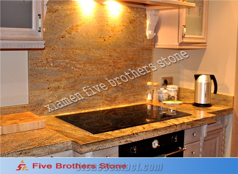 Natural Stone Gold Granite Kitchen Countertops, Yellow Granite Kitchen Tops