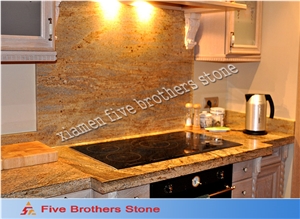 Natural Stone Gold Granite Kitchen Countertops, Yellow Granite Kitchen Tops