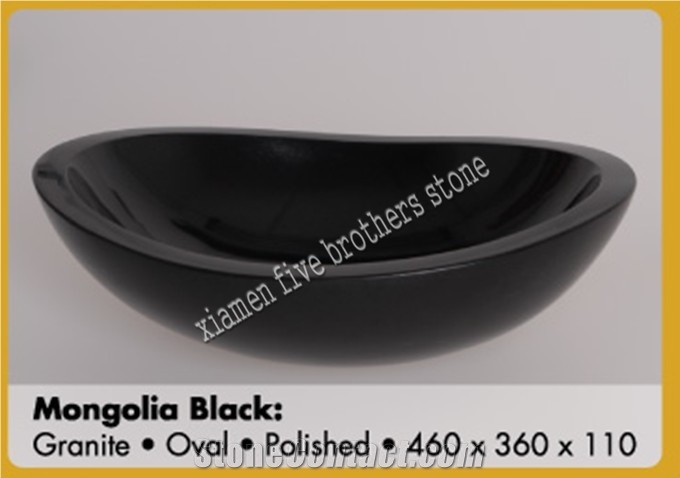 Oval Mongolia Black Granite Bathroom Sinks & Basins