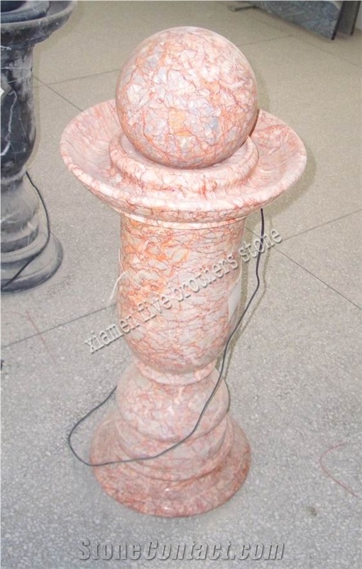 Pink Marble Indoor Ball Fountain with Carving, Pink Marble Ball Fountains