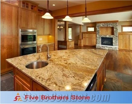 Polished Gold Granite Kitchen Countertops, Kitchen Worktops, Kitchen Island Tops