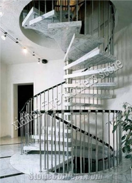 White Marble Stone Spiral Stairs,Double Steps/Stairs/Treads