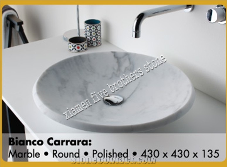White Marble Wash Bowls, Bianco Carrara Marble Bathroom Sinks & Basins