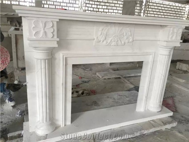 Pure White Cast Marble Stone Fireplace Mantel