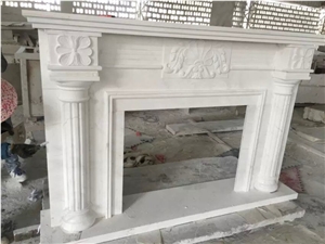 Pure White Cast Marble Stone Fireplace Mantel