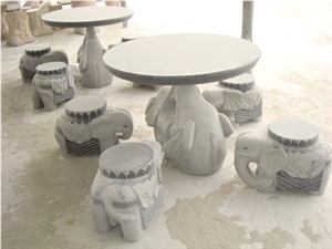 G654 Granite Table & Bench, China Grey Granite Table Sets with Sculpture