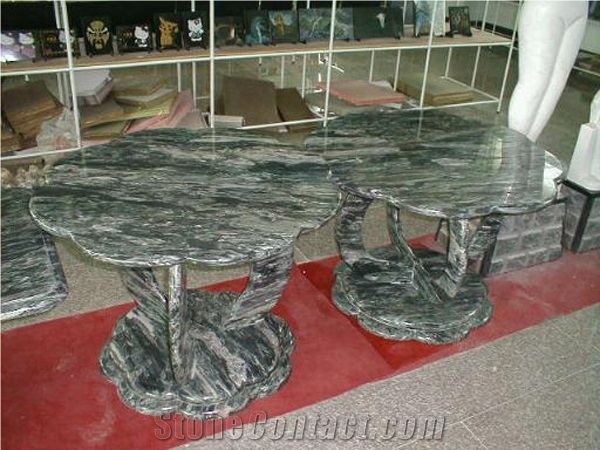 Green Marble Polished Bench & Table, Table Sets
