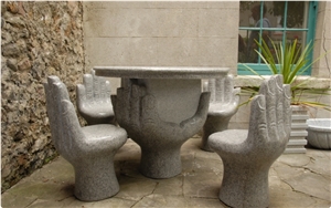 Grey Granite Hand Table & Bench, Exterior Furniture