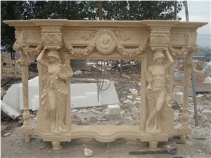 Western Style Marble Fireplace, Yellow Marble Fireplace