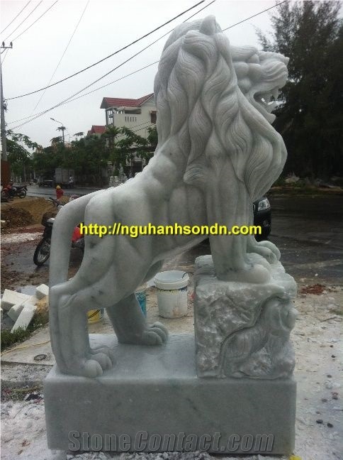 White Marble Lions Statues