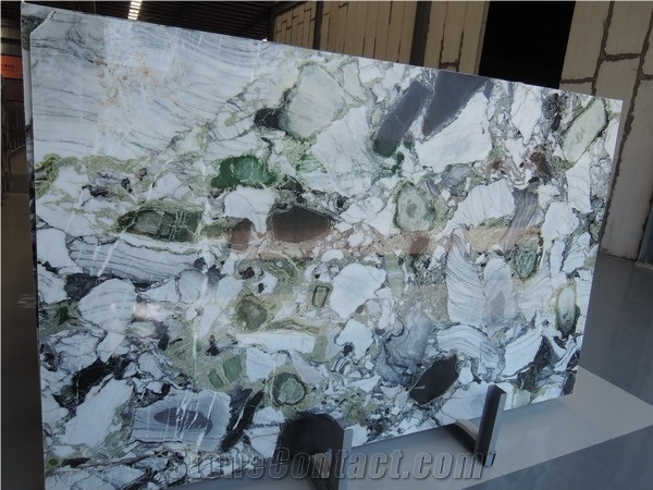 Beautiful Emerald Flower, Ice Connect Marble Slabs & Tiles, Chinese Marble, Polished Ice Green Marble