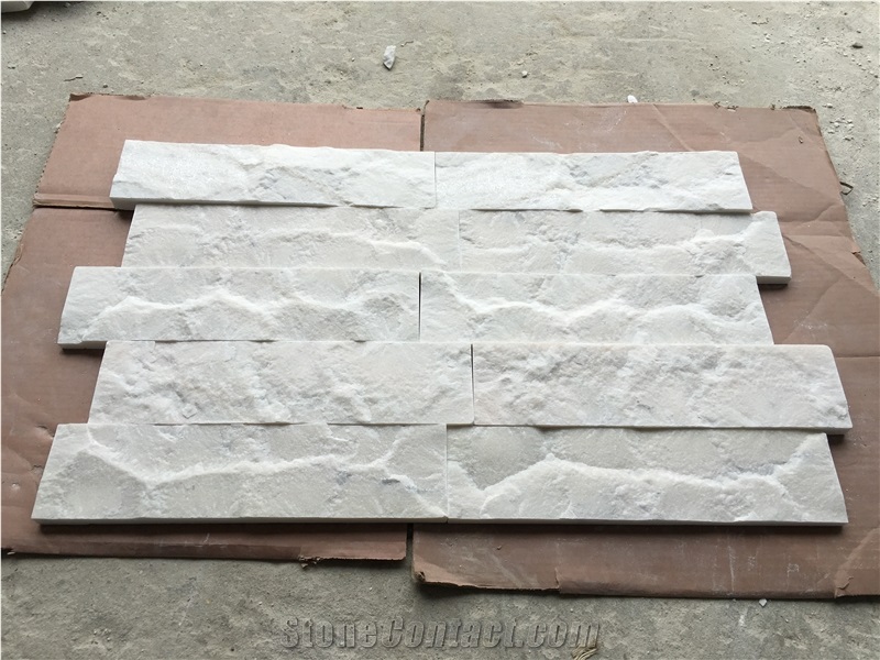 Milky White Marble Split Face Wall Cladding Panels, Cultured Stone