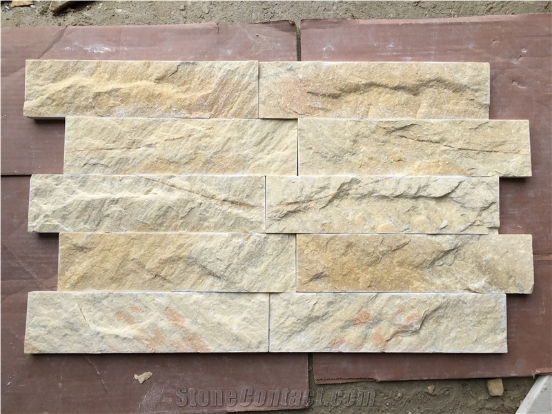 Yellow Marble Split Face Wall Cladding Panel, Cultured Stone, Ledge Stone