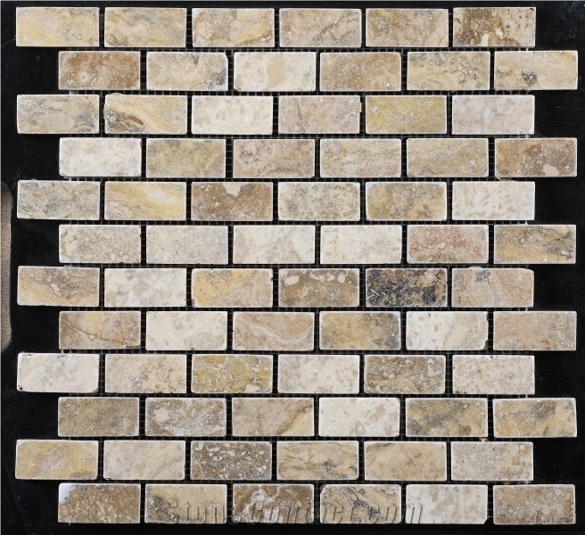 Tumbled Scabos Travertine Brick Mosaic