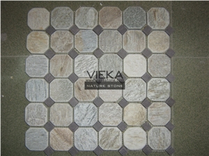 Beige Mosaic Tiles,Hexagon Tumbled Brick Linear Strip Brick Mosaics,Split Face Mosaic Pattern Nature Slit Stone for Wall Floor,Interior Exterior Decoration