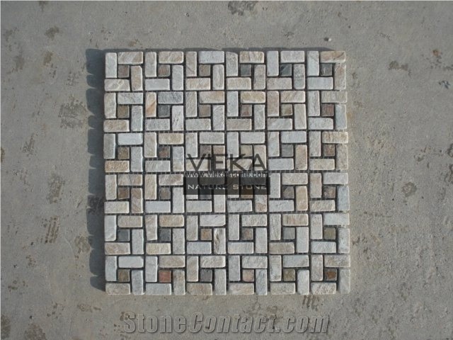 Beige Rusty Slate Mosaic Tiles, Tumbled Brick Linear Strip Brick Mosaics,Split Face Mosaic Pattern for Nature Slit Stone Wall Floor,Inside Outside Decoration