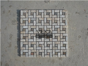 Beige Rusty Slate Mosaic Tiles, Tumbled Brick Linear Strip Brick Mosaics,Split Face Mosaic Pattern for Nature Slit Stone Wall Floor,Inside Outside Decoration
