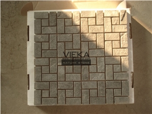 Green Grey Slate Mosaic Tiles, Tumbled Brick Linear Strip Brick Mosaics,Split Face Mosaic Pattern for Wall Floor,Inside Outside Decoration Nature Slit Stone