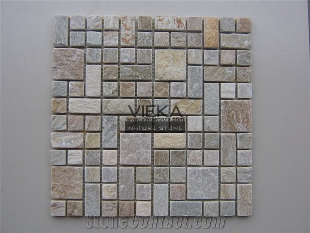 Rusty Multicolor Slate Mosaic Tiles, Tumbled Brick Linear Strip Brick Mosaics,Split Face Mosaic Pattern for Nature Slit Stone Wall Floor,Inside Outside Decoration