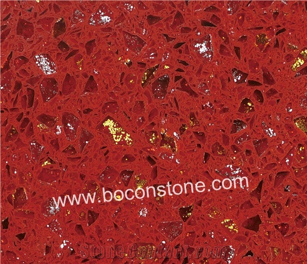 Artificial Quartz Stone-Crystal Shining Red Quartz Slabs & Tiles